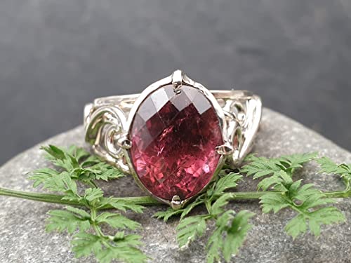 LeoLars-PABE Himbeerfarbener Turmalin Filigree Ring aus 750er Weißgold, Gr. 58, 6.05ct., filigran, verspielt, Unikat, Handarbeit