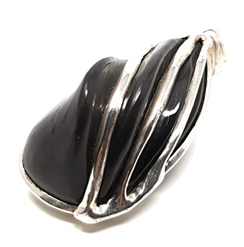 LeoLars-PABE Obsidian Anhänger aus 925er Silber mit einem gecarvtem Obsidian, Unikat, Handarbeit