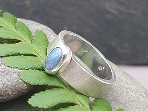 LeoLars-PABE Lightning Ridge Opal Ring, 925er Silber, Gr. 56-57, Seidenmatt, Massiv, Unikat, Handarbeit