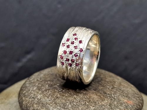 LeoLars-PABE Rubin Ring im Wellen Design, Gr.58 (18,5), aus 925er Silber, 18 Rubine, schönes rot, massiv, Unika, Handarbeit