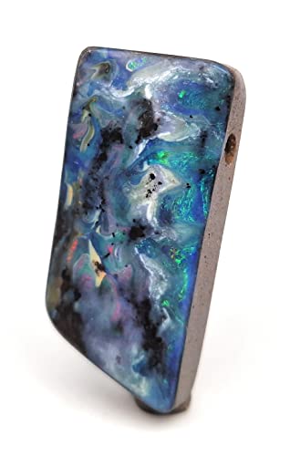 gebohrter Boulder Opal Anhänger mit 60 cm Lederband, Picture Stone, herrlich Mehrfarbig, Opal 36.2 x 17.2 x 8.4mm, Unikat, Handgeschliffen
