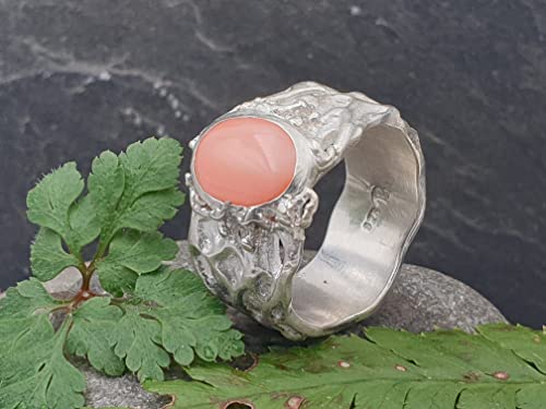 LeoLars-PABE Organic Design Ring, Gr.63-64, aus 925er Silber mit echter Mittelmeer Koralle, Unikat, Handarbeit