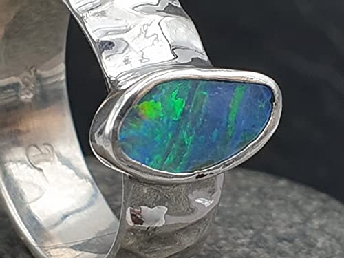 LeoLars-PABE Lightning Ridge Opal Design Ring, Gr.56, aus 925er Silber, Rough Design, Unikat, Handarbeit