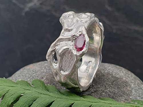 LeoLars-PABE Rubin Design Ring, 925er Silber, Gr. 60, Organic Design, Rubin unbehandelt, Unikat, Handarbeit