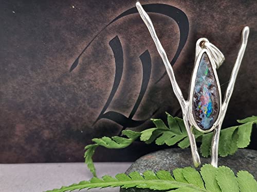 LeoLars-PABE Boulder Opal Design Anhänger aus 925er Silber, Opal 21.8mm x 8mm, Unikat, Handarbeit