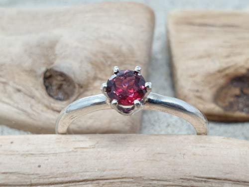 LeoLars-PABE Granat Ring aus 925er Silber, Solitaire, Gr.58, Unikat, Handarbeit