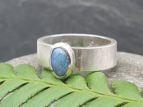 LeoLars-PABE Lightning Ridge Opal Ring, 925er Silber, Gr. 56-57, Seidenmatt, Massiv, Unikat, Handarbeit