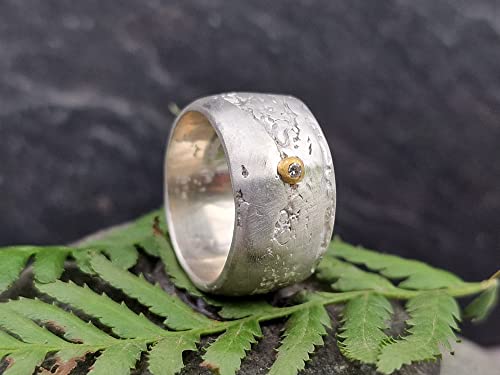 LeoLars-PABE Diamant Design Ring, Gr.59 (18.7), aus 925er Silber mit Feingold Fassung, Oberfläche Spitzen Stoff, Unikat, Handarbeit