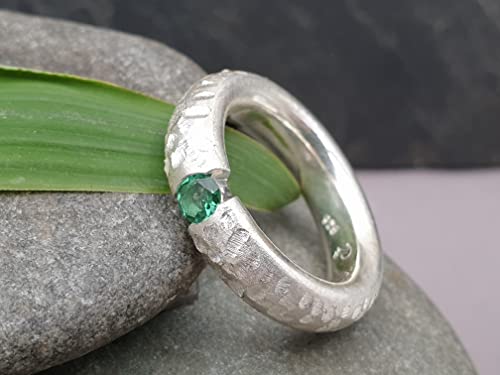 LeoLars-PABE Grün-Blauer Turmalin Design Ring, Gr.56 (18), aus 925er Silber, Massiv, Structure Design, Unikat, Handarbeit