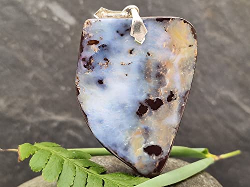 LeoLars-PABE Boulder Opal Anhänger mit Frontbohrung und 925er Silberschlaufe, Opal 46.7 x 35.4 x 8.5mm, gemeiner Opal, Unikat, Handarbeit