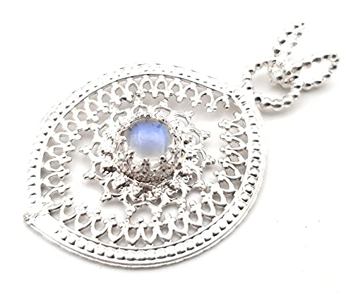 LeoLars-PABE Echter Ceylon Mondstein Filigree Anhänger aus 925er Silber, verspielt, modern, Unikat, Handarbeit