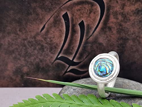LeoLars-PABE Paua Muschel Ring, Gr.55 (17,5), aus 925er Silber, breiter Rand, seidenmatt, massiv, Unikat, Handarbeit