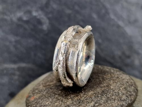 LeoLars-PABE 925er Silber Ast Design Spinner Ring Gr.54 (17,2), echter abgeformter Ast, 360° drehbar, Spielring, massiv, Natur, Unikat, Handarbeit