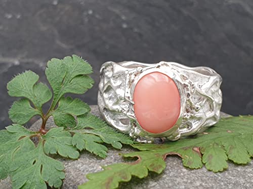 LeoLars-PABE Organic Design Ring, Gr.63-64, aus 925er Silber mit echter Mittelmeer Koralle, Unikat, Handarbeit