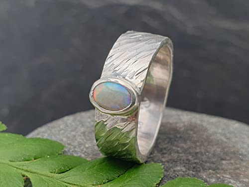 LeoLars-PABE Lightning Ridge Opal Ring, 925er Silber, Gr.54, Structure Design, Unikat, Handarbeit