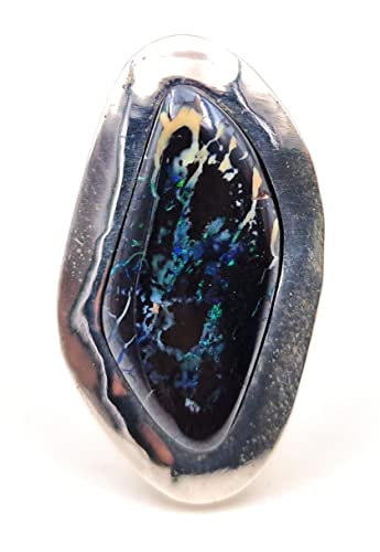 LeoLars-PABE Boulder Opal Design Anhänger aus 925er Silber, breiter Rand, versteckte Schlaufe, Unikat, Handarbeit
