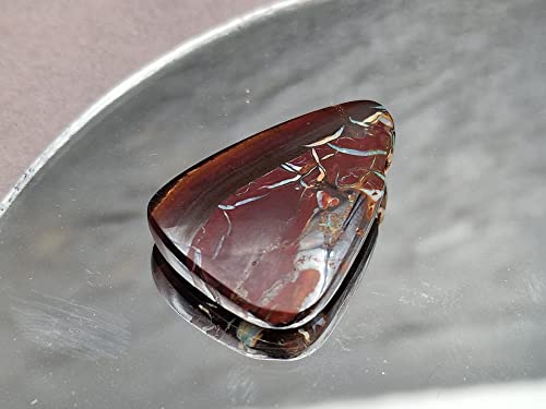 LeoLars-PABE Gebohrter Boulder Opal Anhänger mit 60cm Lederband, tolles Muster mit Farbe, Opal 32.7mm x 22.9mm x 5.4mm, Unikat, Handarbeit