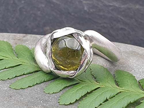 LeoLars-PABE Grüner Turmalin Design Ring, Gr.58, aus 925er Silber, Blumig, Massiv, Unikat, Handarbeit