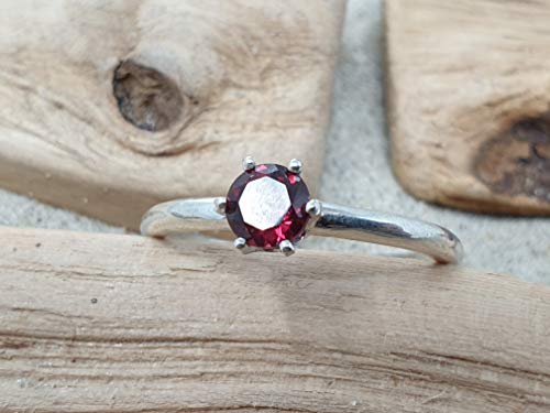 LeoLars-PABE Granat Ring aus 925er Silber, Solitaire, Gr.58, Unikat, Handarbeit