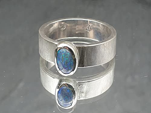 LeoLars-PABE Lightning Ridge Opal Ring, 925er Silber, Gr. 56-57, Seidenmatt, Massiv, Unikat, Handarbeit