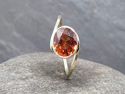 LeoLars-PABE Design Ring mit Mandarin Granat aus 585er Gold, Gr.55, fein, zart, Unikat, Handarbeit