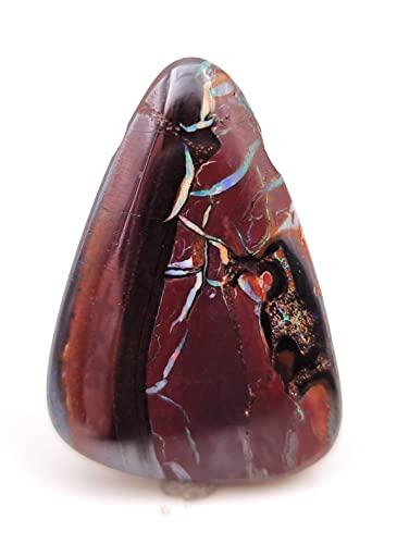 LeoLars-PABE Gebohrter Boulder Opal Anhänger mit 60cm Lederband, tolles Muster mit Farbe, Opal 32.7mm x 22.9mm x 5.4mm, Unikat, Handarbeit