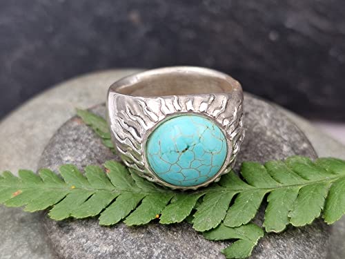 LeoLars-PABE Howlith Design Ring, Gr.59 (19), aus 800er Silber, Sonne, Sonnenkranz, Massiv, Unikat, Handarbeit