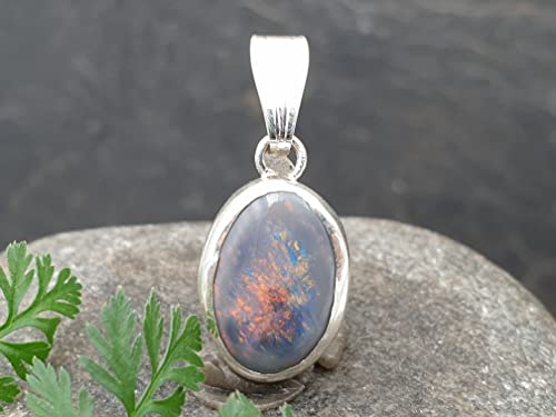 LeoLars-PABE Lightning Ridge Opal Anhänger Galaxie Nebel, aus 925er Silber, Opal 12.1x8.1mm, Unikat, Handarbeit
