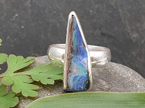 LeoLars-PABE Boulder Opal Design Ring, Gr.56 (18), aus 925er Silber, gecarvter Opal, Mehrfarbig, Unikat, Handarbeit