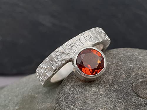 LeoLars-PABE Madeira Citrin Ring aus 925er Silber, Gr.58, Structure Design kleine Quadrate, Unikat, Handarbeit