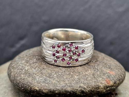 LeoLars-PABE Rubin Ring im Wellen Design, Gr.58 (18,5), aus 925er Silber, 18 Rubine, schönes rot, massiv, Unika, Handarbeit