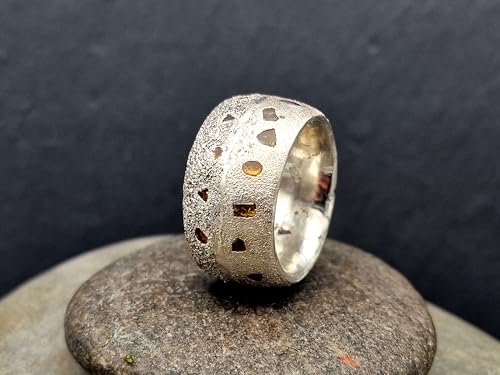 LeoLars-PABE Massver Sandguss Design Ring, Gr.56 (17,8), mit verschieden farbigen eingegossenen Saphiren aus 925er Silber, Sandguss Oberfläche, Nr.61, Unikat, Handarbeit