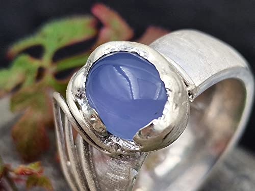 LeoLars-PABE Chalcedon Design Ring, Gr.58 (18,5), aus 925er Silber, Wellen Design, Massiv, Seidenmatt, Unikat, Handarbeit