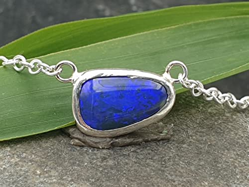 LeoLars-PABE Schwarzer Opal Anhänger aus 925er Silber mit 45cm langer Silberkette, intensiv blau, Unikat, Handarbeit