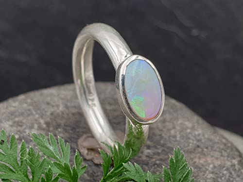 LeoLars-PABE Lightning Ridge Opal Ring, Gr.50, aus 925er Silber, Ringschiene rund, massiv, Unikat, Handarbeit