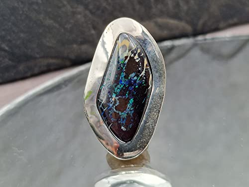 LeoLars-PABE Boulder Opal Design Anhänger aus 925er Silber, breiter Rand, versteckte Schlaufe, Unikat, Handarbeit