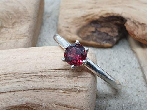 LeoLars-PABE Granat Ring aus 925er Silber, Solitaire, Gr.58, Unikat, Handarbeit
