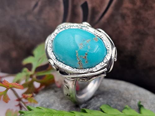 LeoLars-PABE Echter Türkis Design Ring, Gr. 59 (18.7), aus 925er Silber, verspielt, teilgeschwärzt, massiv, Unikat, Handarbeit