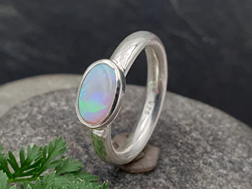 LeoLars-PABE Lightning Ridge Opal Ring, Gr.50, aus 925er Silber, Ringschiene rund, massiv, Unikat, Handarbeit