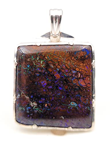 LeoLars-PABE Matrix Boulder Opal Anhänger aus 925er Silber mit grün-blau-lila Pinfire Opalfeuer und Muster, Unikat, Handarbeit