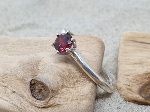 LeoLars-PABE Granat Ring aus 925er Silber, Solitaire, Gr.58, Unikat, Handarbeit
