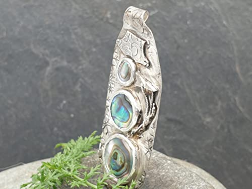 LeoLars-PABE Schneemann Design Anhänger aus 925er Silber mit Paua Muschel, Unikat, Handarbeit