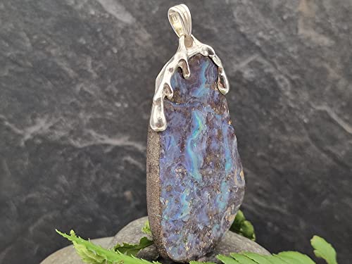 LeoLars-PABE Wunderschöner großer Boulder Opal Anhänger mit 925er Silber Tropfen Kappe, Unikat, Handarbeit