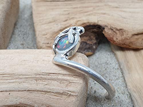 LeoLars-PABE Ring mit Lightning Ridge Opal aus 925er Silber mit Zweigen, Gr.58, Unikat, Handarbeit
