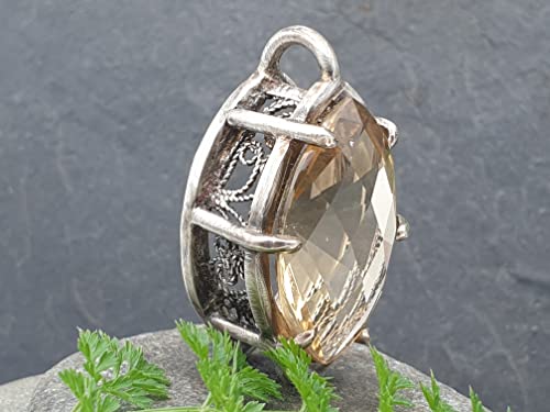 LeoLars-PABE Magischer großer Citrin Anhänger aus 925er Silber, Mystisch, Filigree, teilgeschwärzt, Unikat, Handarbeit