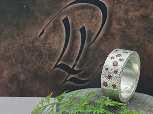 LeoLars-PABE Rubin Ring, Gr.56-57, aus 925er Silber im Structure Design mit 11 Rubinen, Unikat, Handarbeit