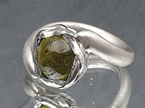 LeoLars-PABE Grüner Turmalin Design Ring, Gr.58, aus 925er Silber, Blumig, Massiv, Unikat, Handarbeit