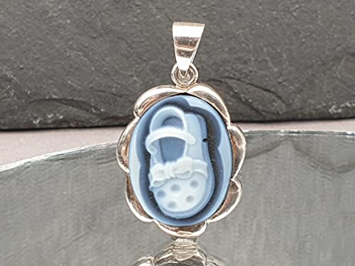 LeoLars-PABE Achat Gemme Babyschuh Anhänger aus 925er Silber, blumiger Rahmen, Anhänger 26.7x19x4.2mm