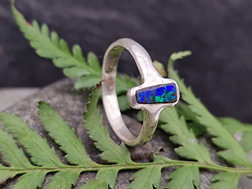 LeoLars-PABE Schwarzer Opal Ring, Gr.55 (17.5), aus 925er Silber, blaues Opalfeuer, Unikat, Handarbeit