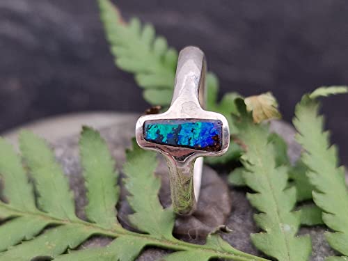 LeoLars-PABE Schwarzer Opal Ring, Gr.55 (17.5), aus 925er Silber, blaues Opalfeuer, Unikat, Handarbeit